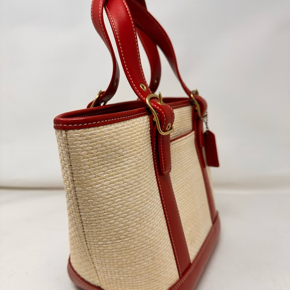 Vintage Coach 8909 Woven Straw Handbag Cherry Red Y2K - Picture 4 of 8